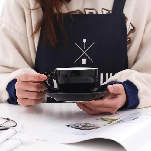 Vista 2 de Coffeezone - Taza de café con platillo de libre servicio, pequeña, para capuchino y café expreso doble, tazas de café de cerámica para cafetería