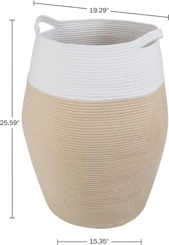 Vista 2 de Home-Complete - Cesta de lavandería curvada de cuerda de algodón con asas para sala de estar, dormitorio, baño, guardería y almacenamiento