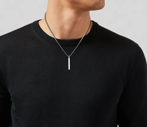 Vista 2 de COAI Collar de barra de acero de tungsteno para hombres y mujeres, collar de dioscollar de plata de 20 a 26 pulgadas