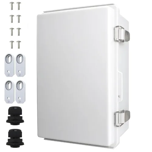 Vista 22 de MAKERELE Caja eléctrica impermeable pequeña al aire libre IP67 ABS caja de plástico con placa de montaje, cubierta gris con bisagras, soporte