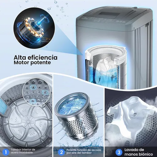 Vista 3 de NICTEMAW - Lavadora portátil de 17.8 libras, lavadora portátil completamente automática de 2.4 pies cúbicos con 10 programas de lavado, 8 niveles