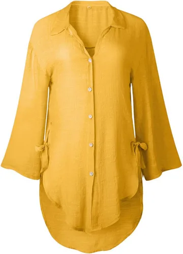 Vista 46 de Camisas de manga larga con botones para mujer, asimétricas, casuales, con cordones, túnica de gran