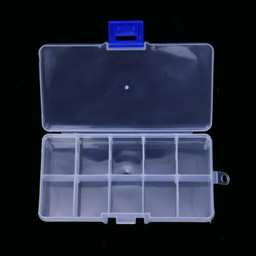 Vista 4 de UTENEW Caja organizadora de joyas de plástico transparente para pequeñas manualidadesartes, paquete de 2 contenedores con 10 rejillas, pequeño