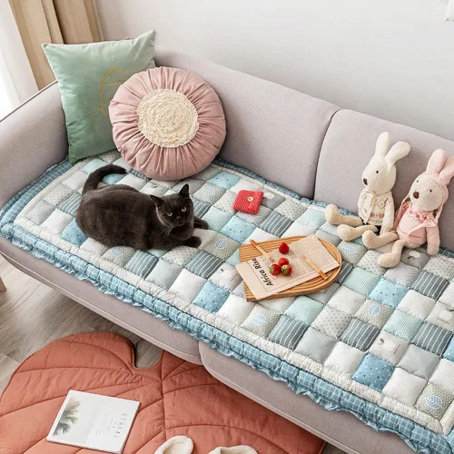 Vista 9 de vctops Funda Acolchada de Algodón Gruesa para Sofá para Perro Funda de Sofá Bohemia Hecha a Mano con Patchwork Funda de Sofá con Estampado Floral