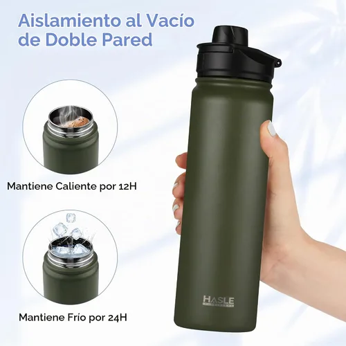 Vista 4 de HASLE OUTFITTERS Botella de agua aislada de 22 onzas, botella de agua de acero inoxidable de doble pared de boca ancha con tapa de popote y tapa