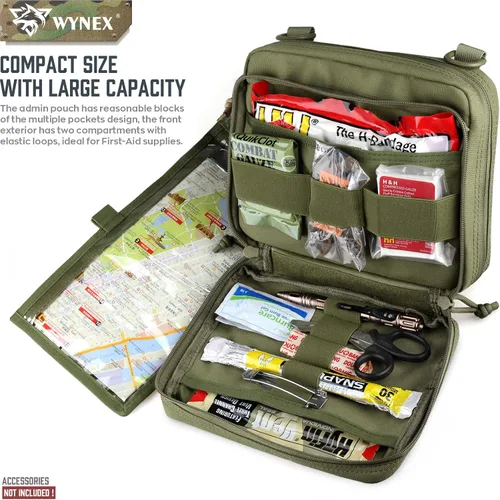 Vista 3 de WYNEX Bolsa táctica grande de administración de diseño de doble capa, bolsa de utilidad Molle EDC EMT con funda de mapa, bolsa modular