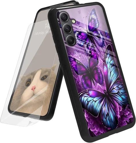 Vista 136 de Funda para Samsung Galaxy A12 5G con protector de pantalla, parte trasera de vidrio templado + TPU de silicona suave que absorbe los golpes