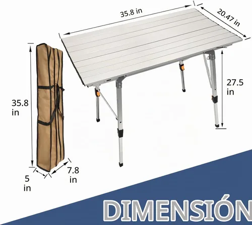 Vista 3 de CampLand - Mesa plegable ajustable de aluminio, ligera, multiuso