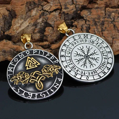 Vista 4 de GuoShuang Noridc - Collar vikingo de acero inoxidable para hombre, con bolsa de regalo de Valknut
