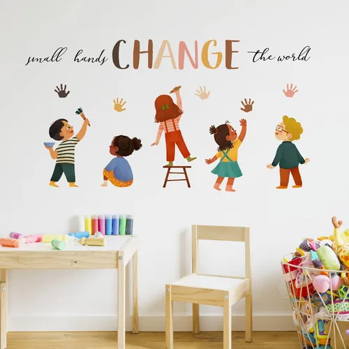 Vista 3 de Mfault Calcomanías de pared con diseño de manos pequeñas que cambian el Lectura