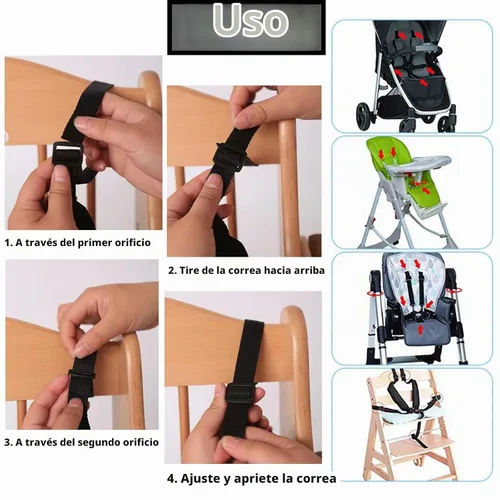 Vista 5 de Correa universal de arnés de 5 puntos, cinturón de arnés ajustable, cinturón de seguridad para silla alta, silla de paseo, cochecito, cinturón