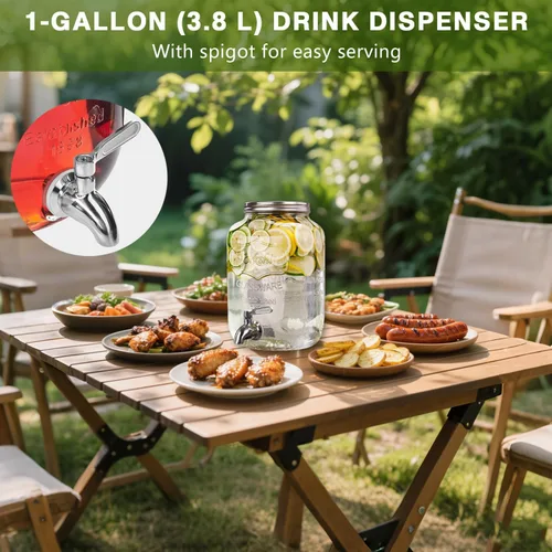 Vista 2 de Dispensador de bebidas de vidrio de 3.8 l, dispensador de agua con grifo, dispensador de bebidas para fiestas y uso al aire libre, jarra para agua