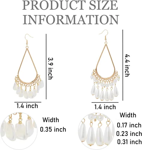Vista 7 de COIRIS Aretes de lágrima de perlas con aretes de aro colgantes de metal para mujer