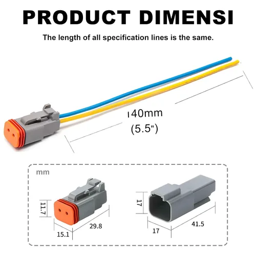 Vista 3 de Deutsch - Conector DT de 2 pines, 2 vías DT automotriz, impermeable, conector eléctrico macho hembra, arnés de cableado con cable de 16 AWG
