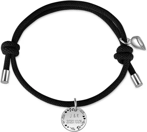 Vista 7 de 2 pulseras a juego para parejas, pulseras de corazón de acero inoxidable, pulseras personalizadas para el día de San Valentín, cumpleaños, Navidad