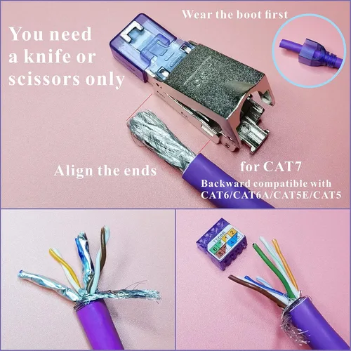 Vista 3 de Conectores RJ45 sin herramientas para reparación de campo de cables Ethernet y de red