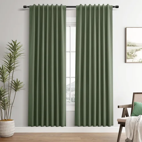 Vista 42 de Guken Cortinas opacas de lino, 2 paneles rústicos, elegantes, 100% opacas, con aislamiento térmico, banda de ganchos y trabilla trasera, 52 x 84