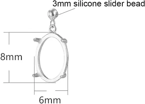 Vista 2 de Bandeja colgante de plata de ley 925 para bricolaje, configuración de base de camafeo con cuentas deslizantes de silicona de 0.118 in para 4 x 6/5 x
