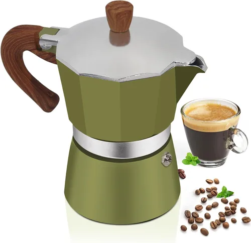 Vista 11 de Cafetera de aluminio con 3 tazas de 150ml (5.1 fl oz) Moka Pot Express, cafetera de café expreso para estufa, colorida cafetera italiana
