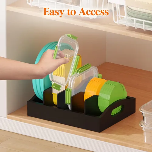 Vista 6 de Lifewit Organizadores de tapa de bambú para armario interior, contenedor de almacenamiento de alimentos con 4 insertos ajustables y 5