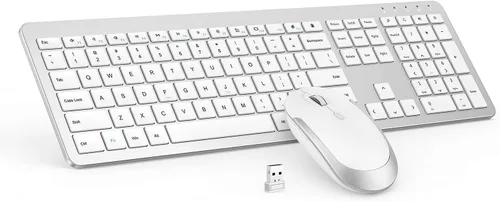 Vista 9 de Combo de teclado y mouse inalámbricos, tamaño completo, delgado, inalámbrico, con teclado numérico, conexión estable de 2.4 G, DPI ajustable