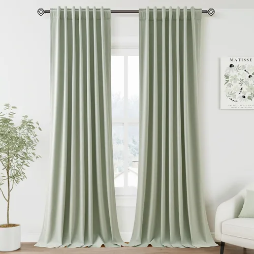 Vista 59 de Nanspring Cortinas de lino 100% opacas para dormitorio, 96 pulgadas de largo, con pestaña trasera, bolsillo para barra, aislamiento térmico, cortina