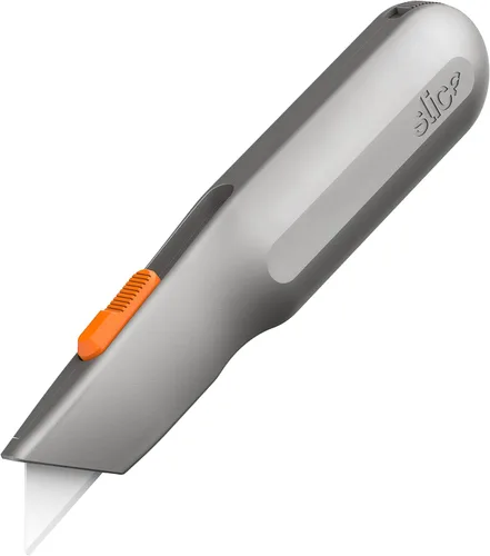 Vista 11 de Cuchillo utilitario con mango de metal, hoja de cerámica amigable con los dedos, se retrae automáticamente para mayor seguridad, mango de metal