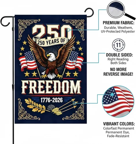 Vista 2 de Bandera de Estados Unidos del 250 aniversario, bandera de Estados Unidos para celebración del 250 aniversario, decoraciones del 4 de julio, banderas