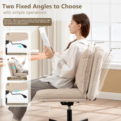 Vista 6 de Fizzin Silla cruzada sin brazos, con ruedas cruzadas, asiento de espuma viscoelástica con cojín de respaldo abatible, silla giratoria de respaldo