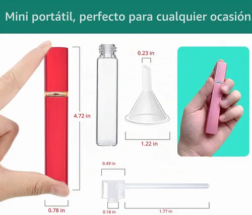 Vista 2 de Botella atomizadora de perfume de 0.4 fl oz, recargable, mini botella de spray portátil, estuche de bomba de aroma, con herramienta dispensadora