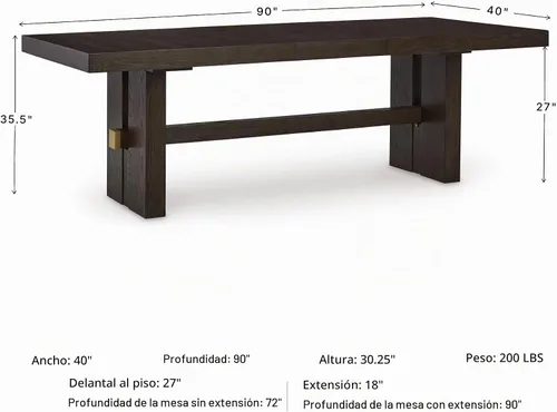 Vista 3 de Signature Design por Ashley Burkhaus - Mesa extensible rectangular para comedor, con hoja central removible, capacidad para hasta 8 personas