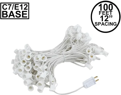 Vista 2 de Novelty Lights Cadena de luces de Navidad C7 de 100 pies para exteriores, tira de luces para patio, base de candelabro (C7/E12), espacio de 12