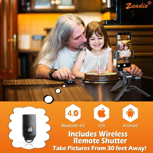 Vista 5 de Zeadio Mini estabilizador de agarre para trípode para smartphone, trípode de escritorio con soporte para teléfono y control remoto inalámbrico, se