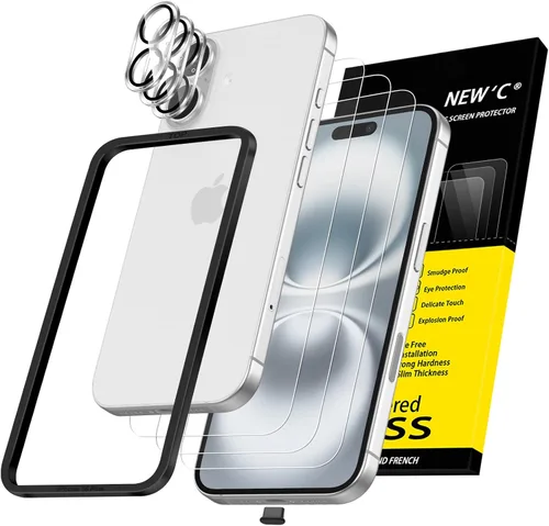 Vista 28 de NEW'C 3x Protector de privacidad para pantalla de iPhone 13 (15,49 cm) + 3x Protector de lente de cámara, protección del sensor, película de vidrio