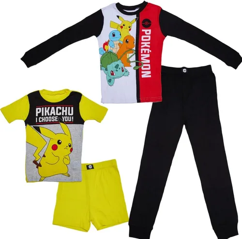 Vista 6 de Pokemon Conjunto de pijamas, ropa de dormir de 4 piezas para niños, tallas 4 a 10, Multi