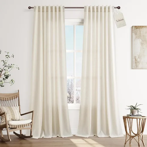 Vista 118 de Joywell - Cortinas de lino de 96 pulgadas de largo para sala de estar Natural