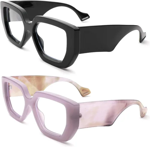 Vista 7 de Hycredi Gafas de luz azul de marco grueso para mujeres y hombres, anteojos cuadrados de gran tamaño para juegos de computadora con lente transparente