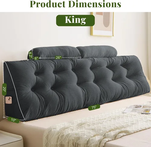 Vista 6 de [Usado] Sasttie Almohada de Cabecero King, Almohada de Cuña para Cabecero de Cama para Sentarse, Almohadas de Soporte de Espalda para Leer, Sentarse