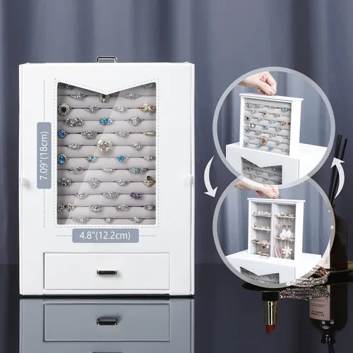Vista 2 de Homde Organizador de joyas con ganchos de ventana de cristal real, regalo para mujeres, caja de joyería para collares, anillos, aretes, pulseras