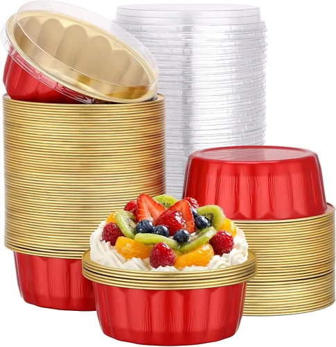 Vista 88 de Beasea Disposable Ramekins with Lids, 50 Pack 8oz 235ml Aluminum Foil Baking Cups with Lids, Aluminum Creme Brulee Ramekins Muffin Cupcake Pudding