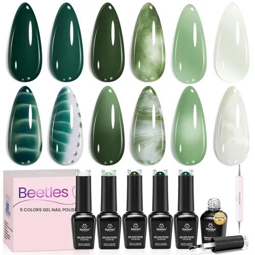 Vista 34 de Beetles - Juego de esmaltes de gel de otoño con gel floreciente, efecto A - Marrón ámbar Atracción ámbar