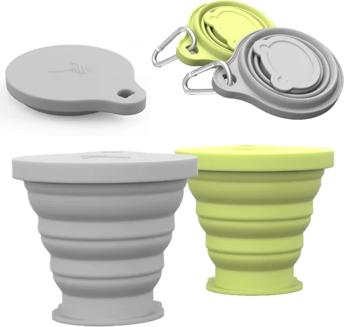 Vista 7 de IYYI Taza plegable para viajar, taza plegable de silicona, taza de camping con tapa, taza plegable para camping, senderismo, al aire libre, viajes