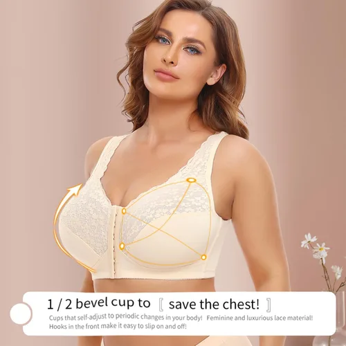 Vista 5 de Everyday Comfort - Brasier de postura con cierre frontal para mujer, sin varillas, sin relleno, con correa de encaje ancha
