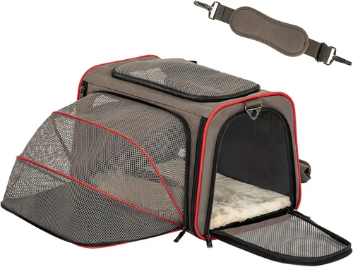 Vista 16 de Petsfit Transportador Expandible para Conejos Transportador para Gatos Pequeños Aprobado por Aerolíneas, 16X10X9 Pulgadas Bolsa de Viaje Portátil