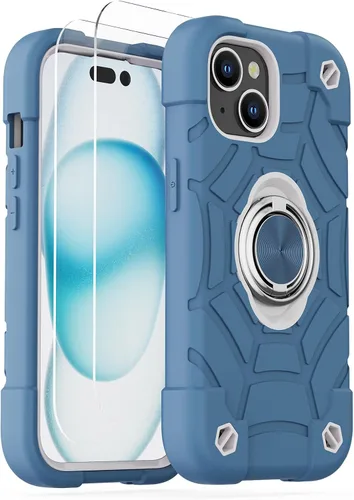 Vista 22 de KCJ Funda para iPhone SE 2022/2020, iPhone 8/7/6/6S, con [2×Protectores de Pantalla][Soporte de Anillo] Silicona Suave+PC Duro Protección Completa