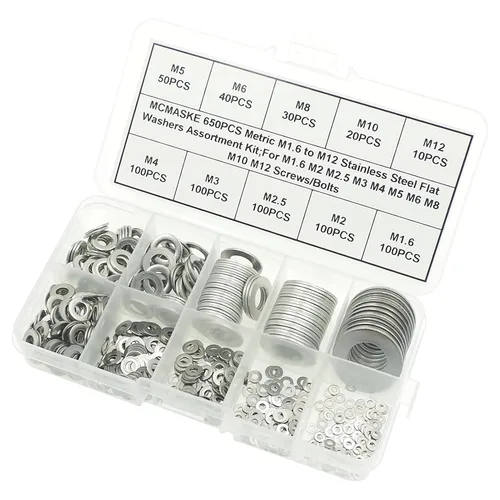 Vista 3 de Kit surtido de arandelas planas M1.6 a M12, acero inoxidable 304, para tornillos M1.6 M2 M2.5 M3 M4 M5 M6 M8 M10 M12