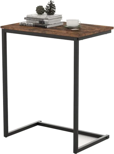 Vista 13 de GOFLAME C Shaped End Table, Small Couch Sofa Side Table, Industrial TV Trays, Narrow Compact Nightstand for Small Spaces, Living Room, Bedroom, Black