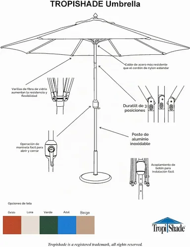 Vista 2 de Paraguas de mercado Tropishade 9 ft Bronce de aluminio con cover Beige de poliéster, Beige