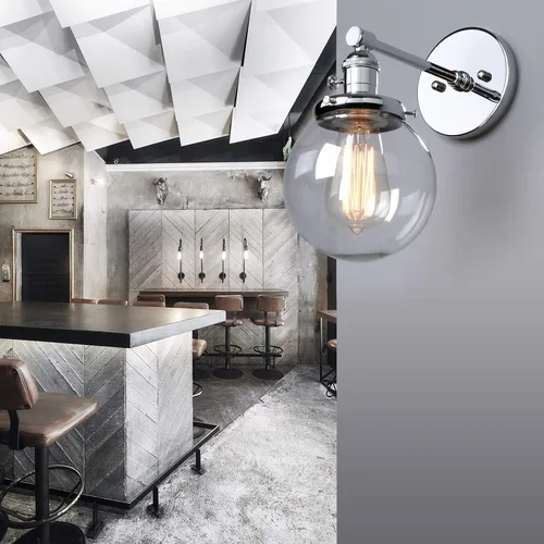 Vista 4 de Phansthy Aplique de pared industrial con forma de globo con toldo de cristal transparente de 5.9 pulgadas (cromado)