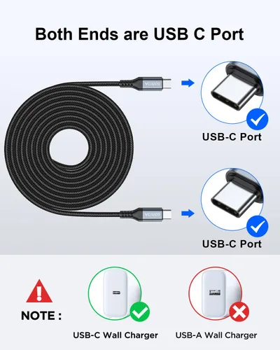 Vista 5 de Cable USB C a USB C de 20 pies (solo carga), cable de carga tipo C extra largo de 20 pies, cable de alimentación de carga rápida trenzado de nailon